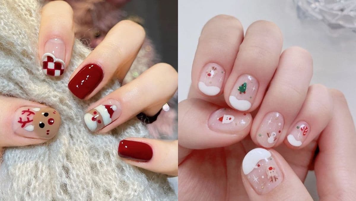 5 diseños de uñas navideñas sencillas para llevar una manicura kawaii